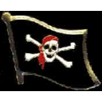 SKULL FLAG WITH CROSSBONES RED BANDANA PIN